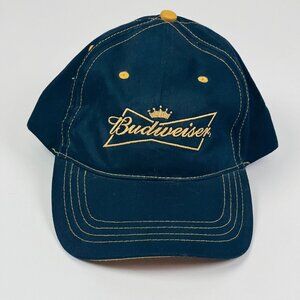 Vintage Budweiser Beer Logo Navy Blue Cap Gold Stitch Adjustable Hat  Barware